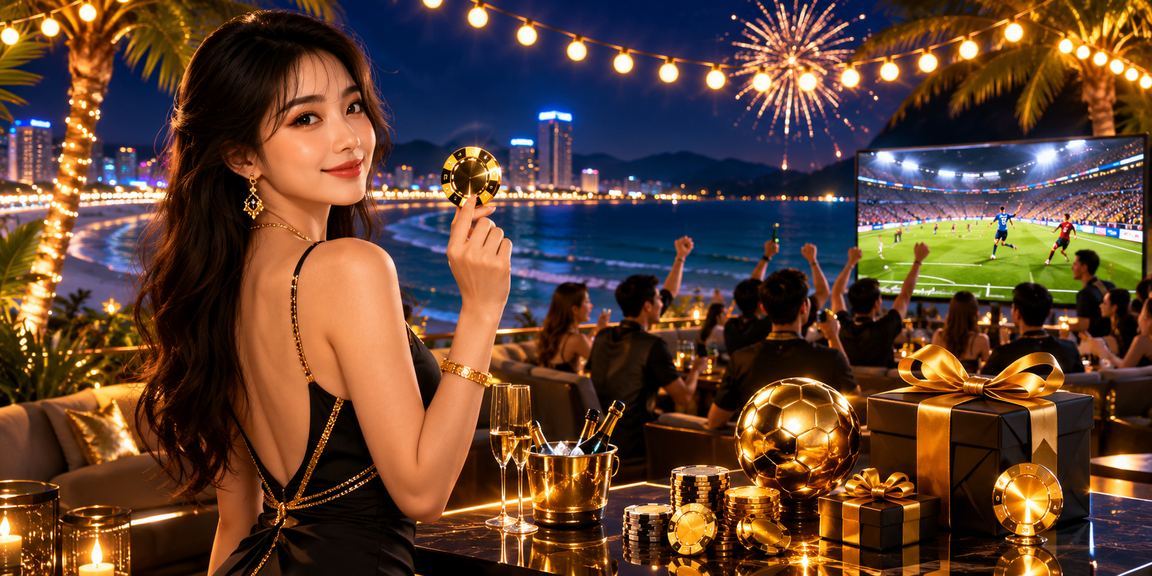 Cảnh bãi biển Đà Nẵng về đêm với không gian giải trí cá cược sôi động